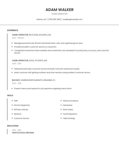 Game Operator Resume