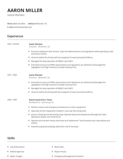 Game Warden Resume