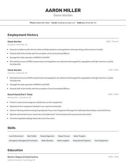 Game Warden Resume