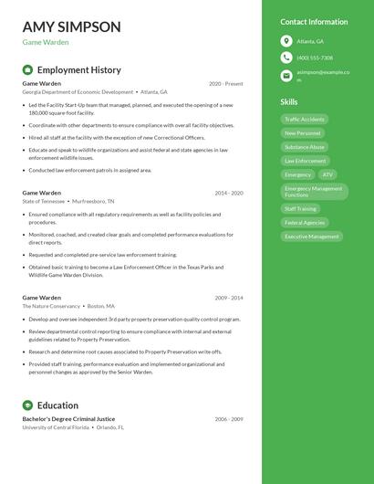 Game Warden Resume