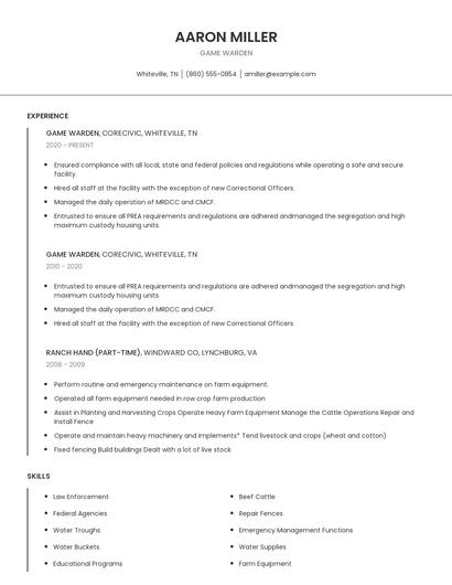 Game Warden Resume