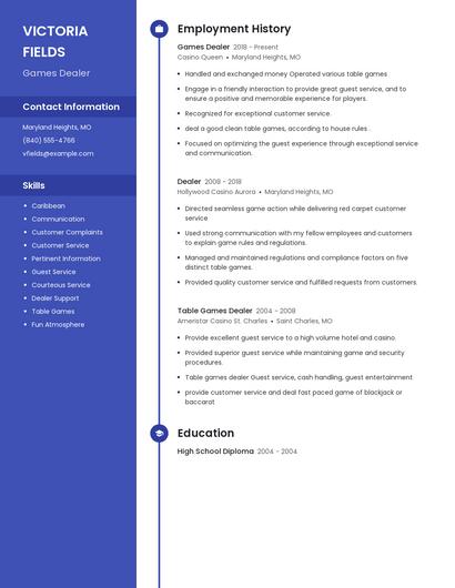 Games Dealer Resume