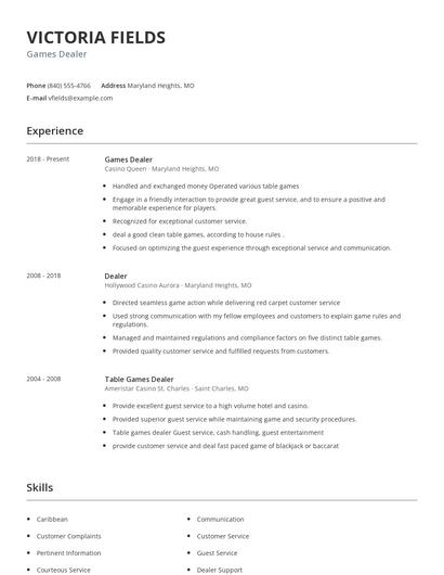 Games Dealer Resume
