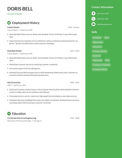 Games Dealer Resume