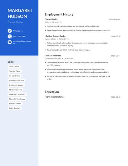 Games Dealer Resume