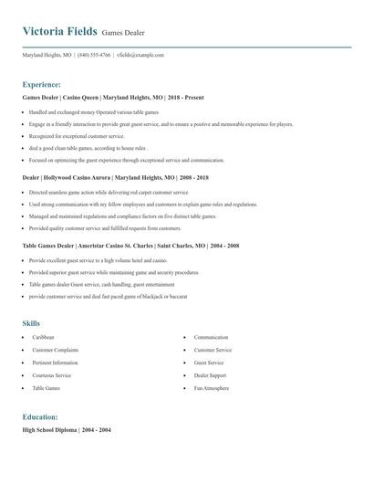Games Dealer Resume