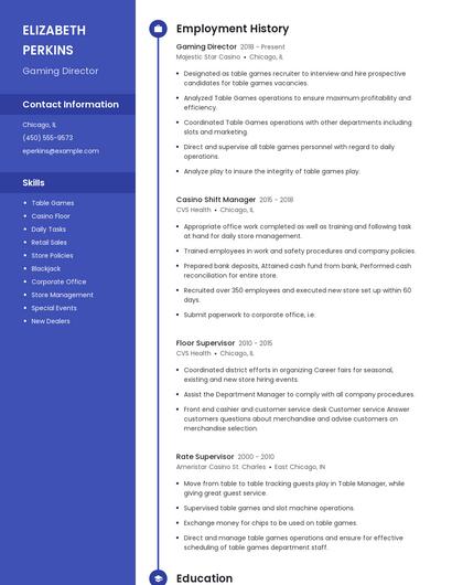 Gaming Director Resume