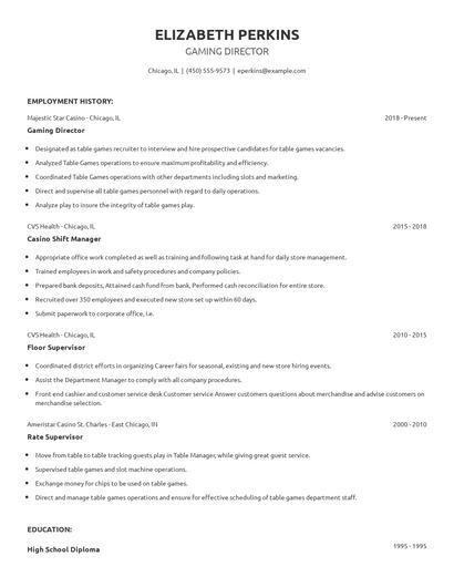 Gaming Director Resume