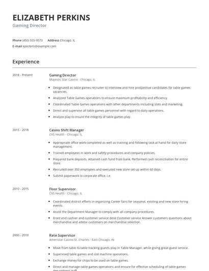 Gaming Director Resume