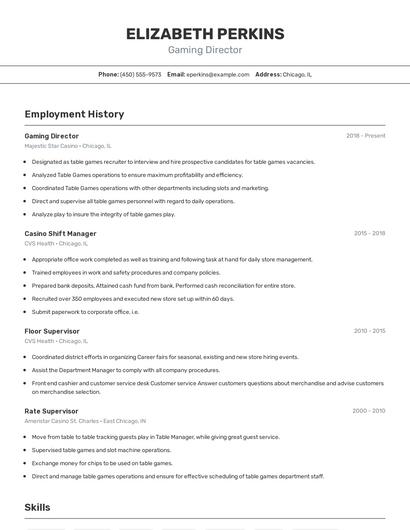 Gaming Director Resume