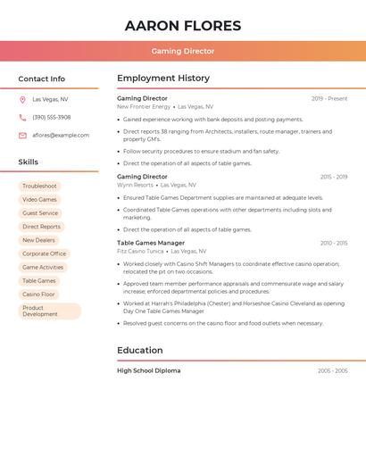 Gaming Director Resume