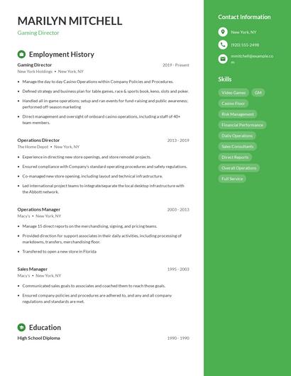 Gaming Director Resume