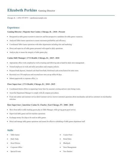 Gaming Director Resume