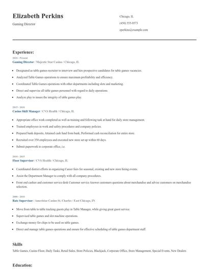 Gaming Director Resume