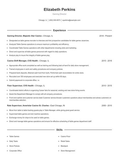 Gaming Director Resume