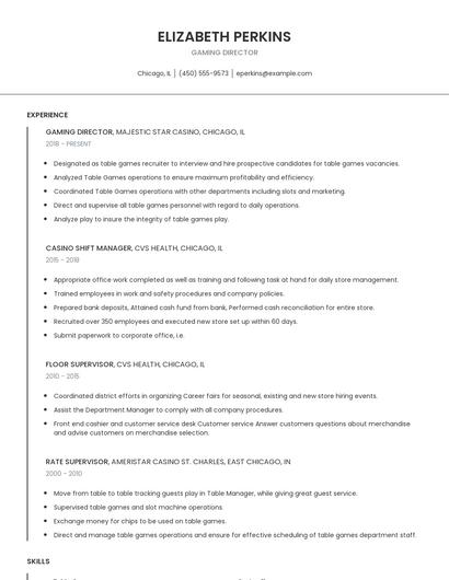 Gaming Director Resume