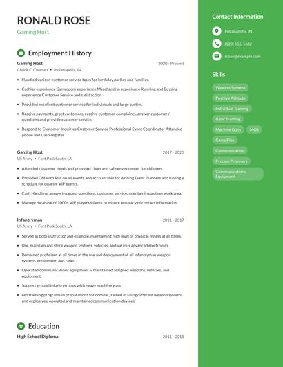 Gaming Host Resume