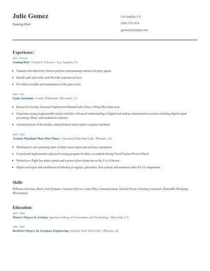 Gaming Host Resume