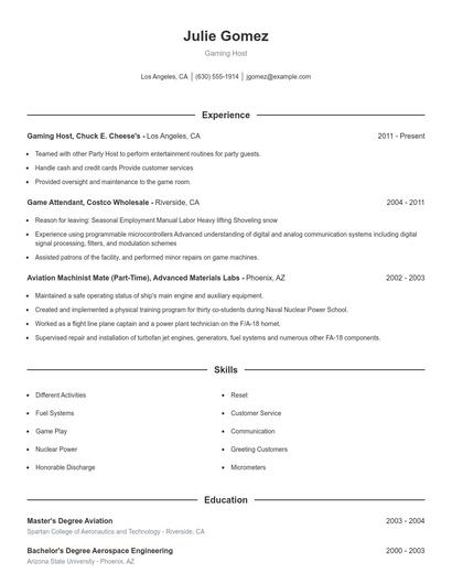 Gaming Host Resume