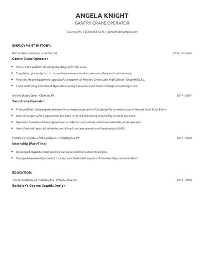 Gantry Crane Operator Resume