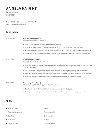 Gantry Crane Operator Resume