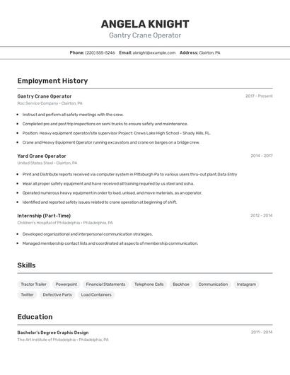 Gantry Crane Operator Resume