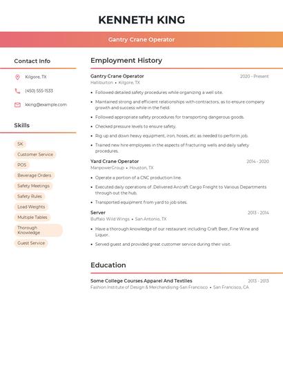 Gantry Crane Operator Resume
