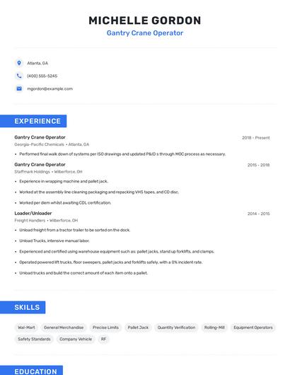 Gantry Crane Operator Resume