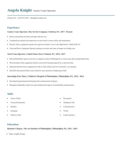 Gantry Crane Operator Resume