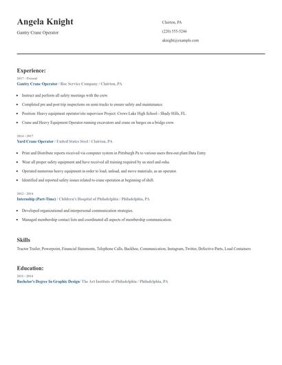 Gantry Crane Operator Resume