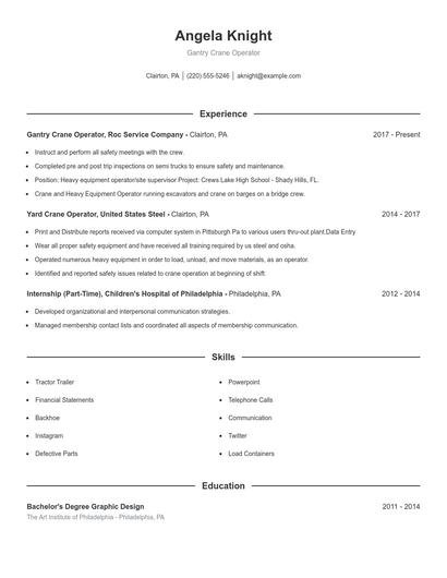 Gantry Crane Operator Resume