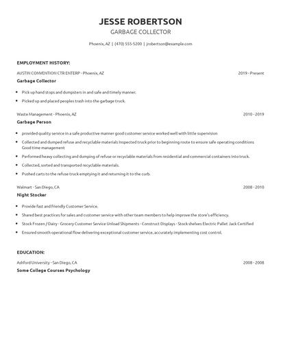 Garbage Collector Resume