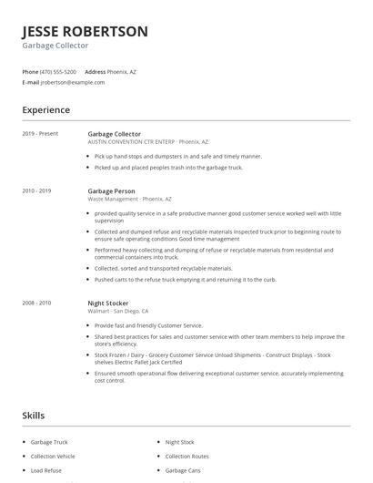 Garbage Collector Resume