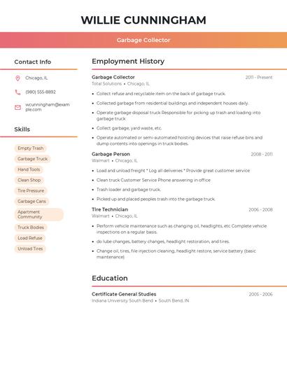 Garbage Collector Resume