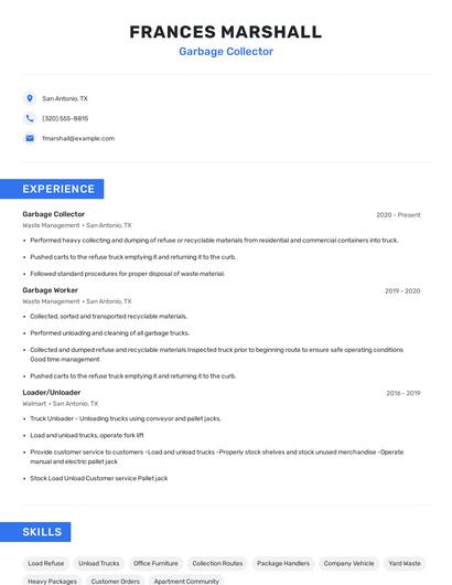 Garbage Collector Resume