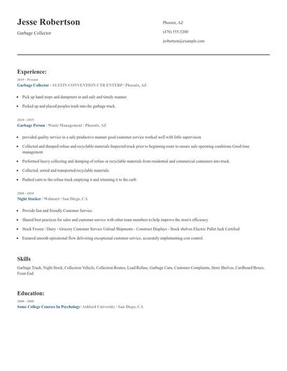 Garbage Collector Resume