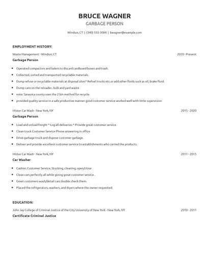 Garbage Person Resume