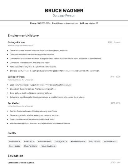 Garbage Person Resume