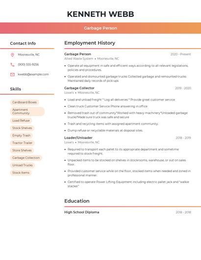 Garbage Person Resume