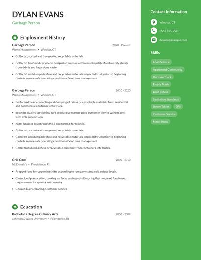 Garbage Person Resume