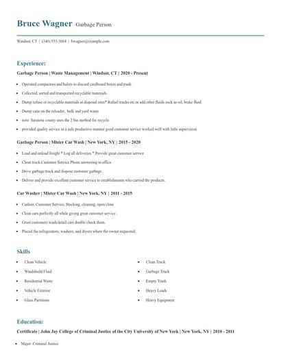 Garbage Person Resume
