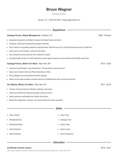 Garbage Person Resume