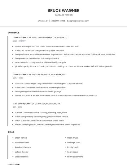 Garbage Person Resume