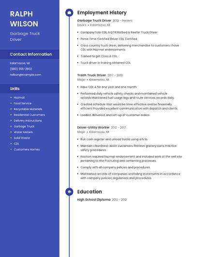 Garbage Truck Driver Resume