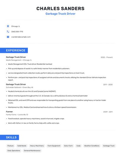 Garbage Truck Driver Resume