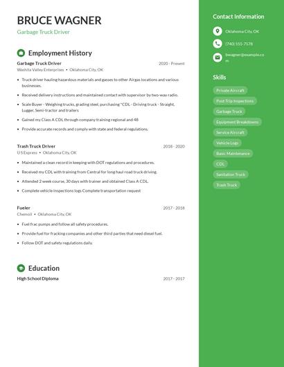 Garbage Truck Driver Resume