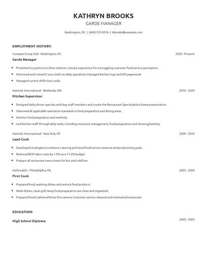 Garde Manager Resume