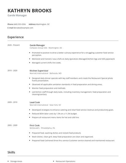 Garde Manager Resume