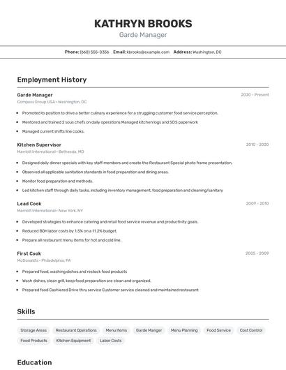 Garde Manager Resume