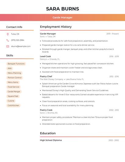 Garde Manager Resume